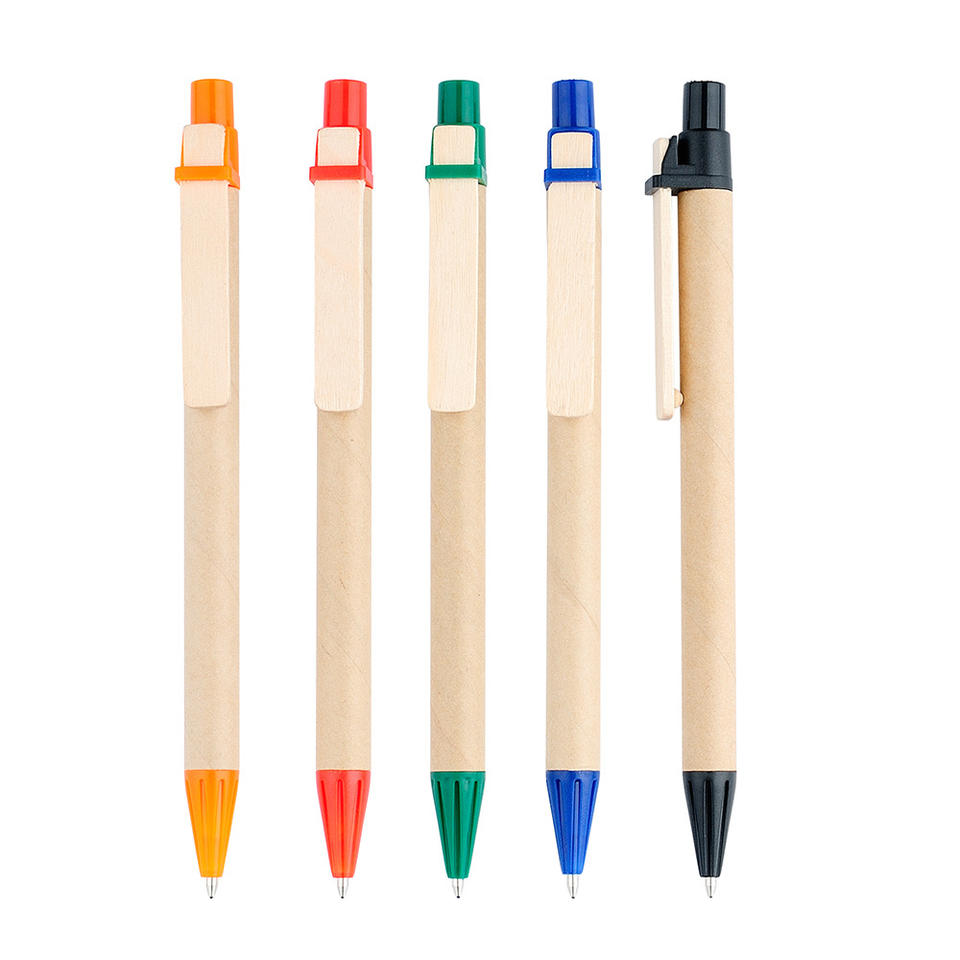 E020 Wholesale Promotional Logo Pen Recycled Paper Ball Pen Eco-friendly Ballpoint Pen With Wood Clip